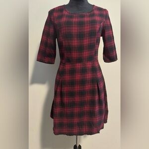 EUC Hyssop Vintage Red and Black Plaid Zip Up Dress Size Medium